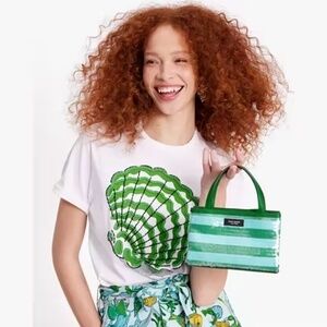 ♠️♠️kate spade♠️♠️ Sam Icon Seaside Stripe Sequin Mini Tote NWT::FRESH GREENS::